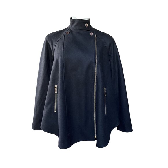 Ted Baker Black Retro 50s Swing Coat Small Wool Blend Prata Cape Jacket - Picture 1 of 14